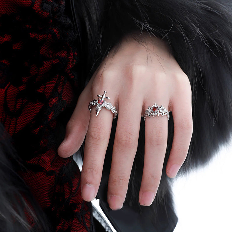 Wholesale Gothic dark style rose cross heart open ring